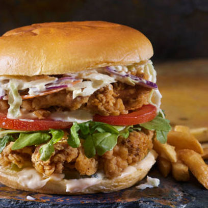 Burger on a wooden table 